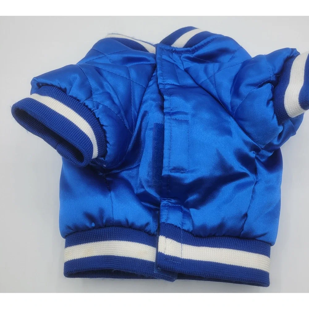 K-9U Blue Satin Dog Varsity Jacket Small Embroidered Pet apperal Bomber Coat
